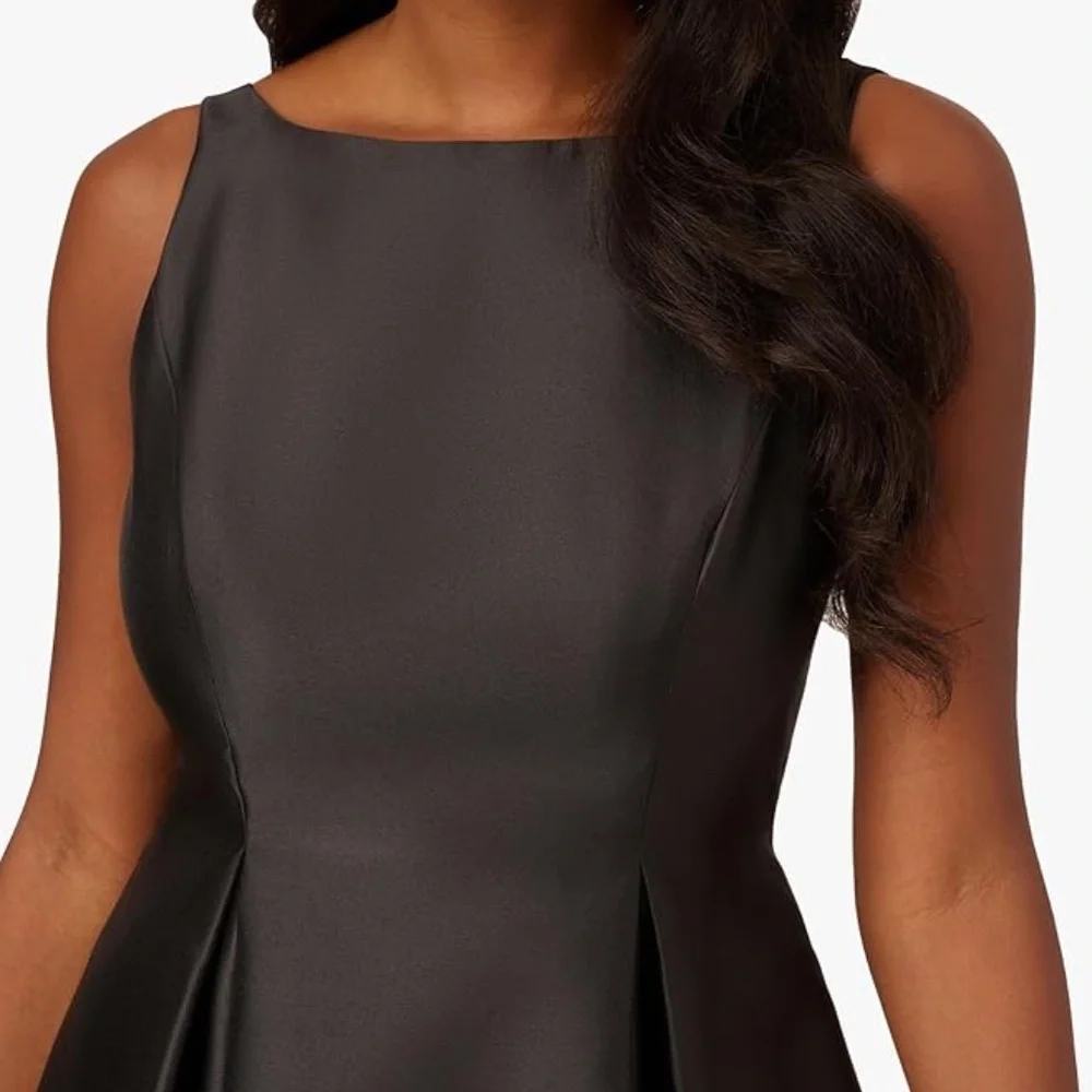 Adrianna Papell Sleeveless Mikado Fit And Flare Midi Dress With V-Back In Black - Picture 3 of 10